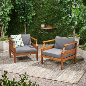 Christopher Knight Home Bianca Outdoor Acacia Wood Club Chairs with Cushions - 1 of 4