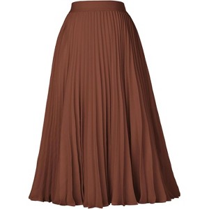 Women's Chiffon Pleated Midi Skirt - High Elastic Waist A-Line Swing Skirt Caramel - 1 of 4