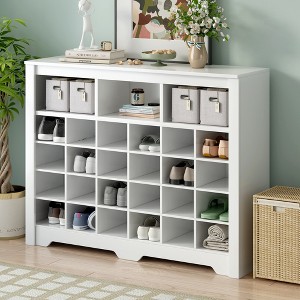 TIRAMISUBEST Sleek Design 24 Shoe Cubby Console, Modern Shoe Cabinet with Curved Base, Versatile Sideboard with Shoe Storage for Hallway - 1 of 4