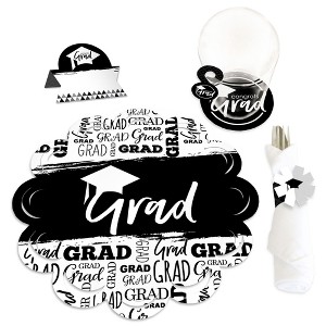 Big Dot of Happiness Black and White Graduation Party Paper Charger and Table Decorations - Chargerific Kit - Place Setting for 8 - 1 of 4