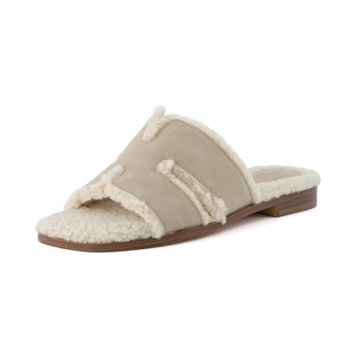 CUSHIONAIRE Women's Voyage Fur Faux Shearling lined slide sandal +Memory Foam, Wide Widths Available