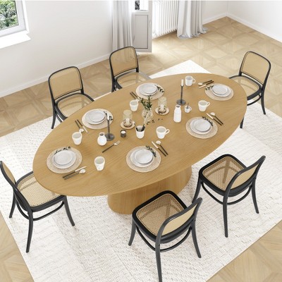SpassWay 30"H Modern Oval Wood Kitchen Table Dining Table Conference Table Gaming Table with Single Pedestal Black/Walnut/Natural Wood