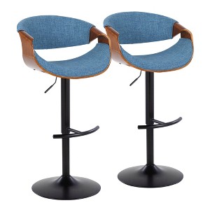 Mid-Century Modern Adjustable Swivel Barstool with Metal Base and Bent Wood Armrests, Set of 2 - 1 of 4