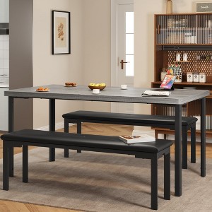 43'' Long Dining Table Set for 4, Rectangle Kitchen Table Set with 2 Upholstered Benches, 3-Piece Space-Saving Kitchen and Dining Room Furniture - 1 of 4