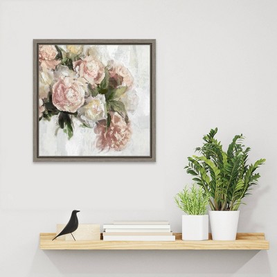 16" x 16" Gray Framed Floral Canvas Wall Art