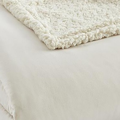 Ivory Micro Flannel Reversible High Pile Fleece Blanket