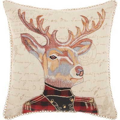 Mina Victory Trendy, Hip, & New Age Marching Deer Natural Throw Pillow - 16" x 16"