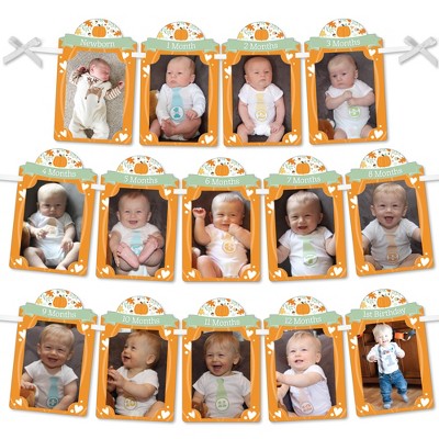 Big Dot of Happiness 1st Birthday Little Pumpkin - DIY Fall First Birthday Party Decor - 1-12 Monthly Picture Display - Photo Banner