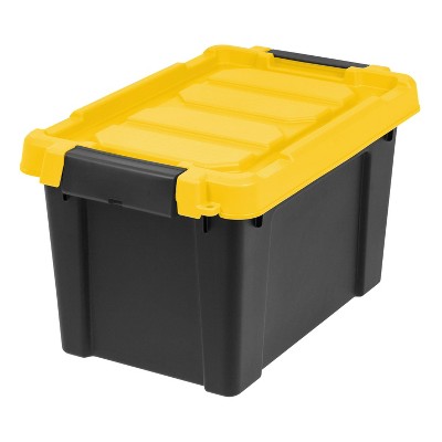 Heavy-Duty Black and Yellow Stackable Plastic Storage Totes