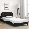 vidaXL Twin Size Bed Frame with LED Lights - Faux Leather Upholstered, Black and White, Metal/Pine Wood, Stylish Wave Design, LED Strip Included - 3 of 4
