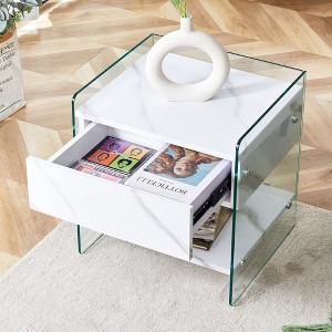 VYNXARIA Bedside table with drawers,The board surface is MDF sticker,and both sides are transparent tempered glass,with excellent storage functions - 1 of 4