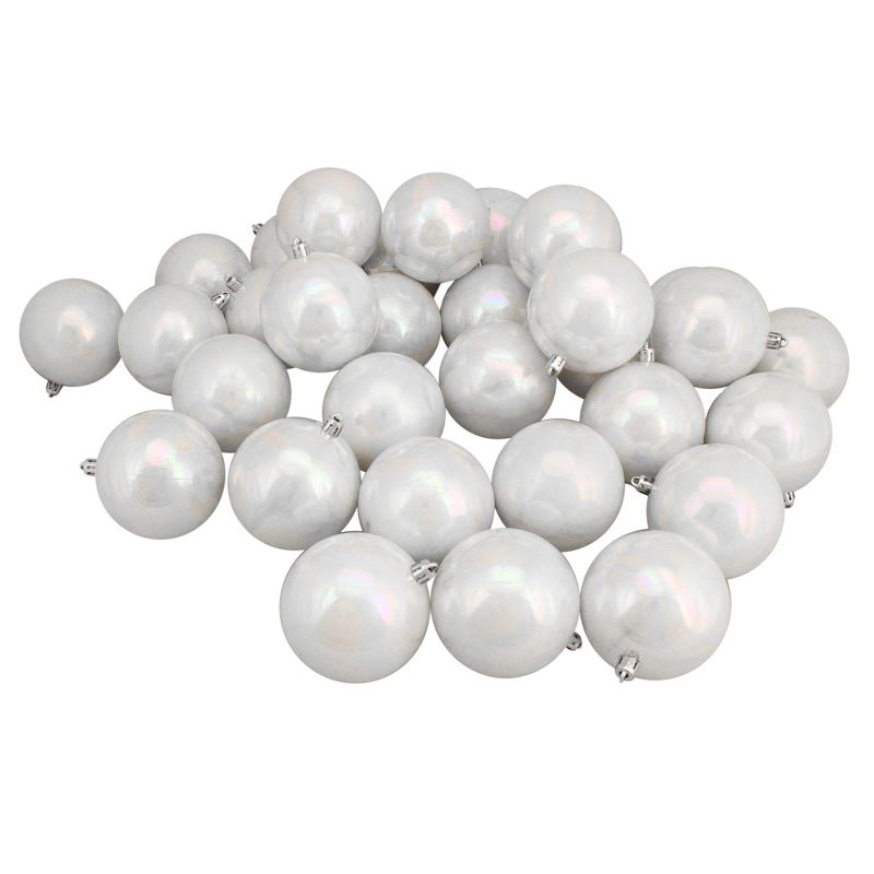 Northlight 32ct Shatterproof Iridescent Shiny Christmas Ball Ornament Set 3.25" - White, 3 of 4