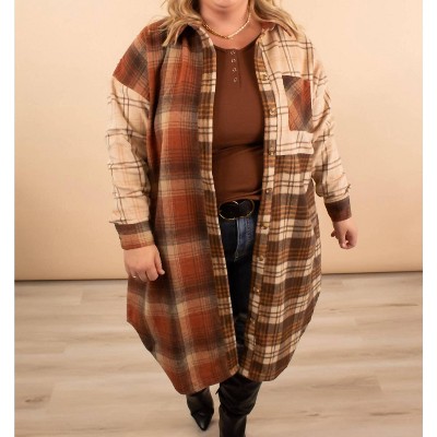Women's Thankful for You Oversized Long Plaid Shacket - Haptics