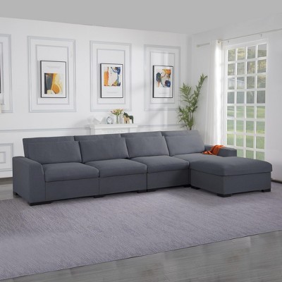 NicBex 149 Inch Modular L-Shaped Sectional Sofa,4-Seat Couch with Movable Ottoman for Living Room,Bedroom,Office