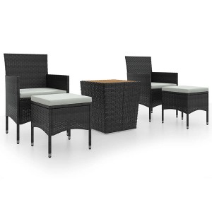 vidaXL 5-Piece Patio Bistro Set Black - Poly Rattan & Acacia Wood - Outdoor Garden Furniture - 1 of 4