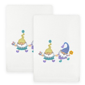 Linum Home Textiles SPRING GNOMES - Embroidered Luxury 100% Turkish Cotton Hand Towels (Set of 2) - 1 of 3
