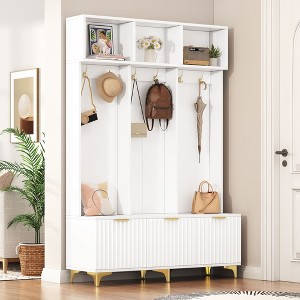 Large Storage Hall Tree with Bench, White - 1 of 3