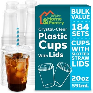 Inspire Home & Pantry Plastic Cups with Lids | BULK SAVINGS Smoothie Cup, Iced Coffee, Soda | Crystal Clear Cups - 1 of 4