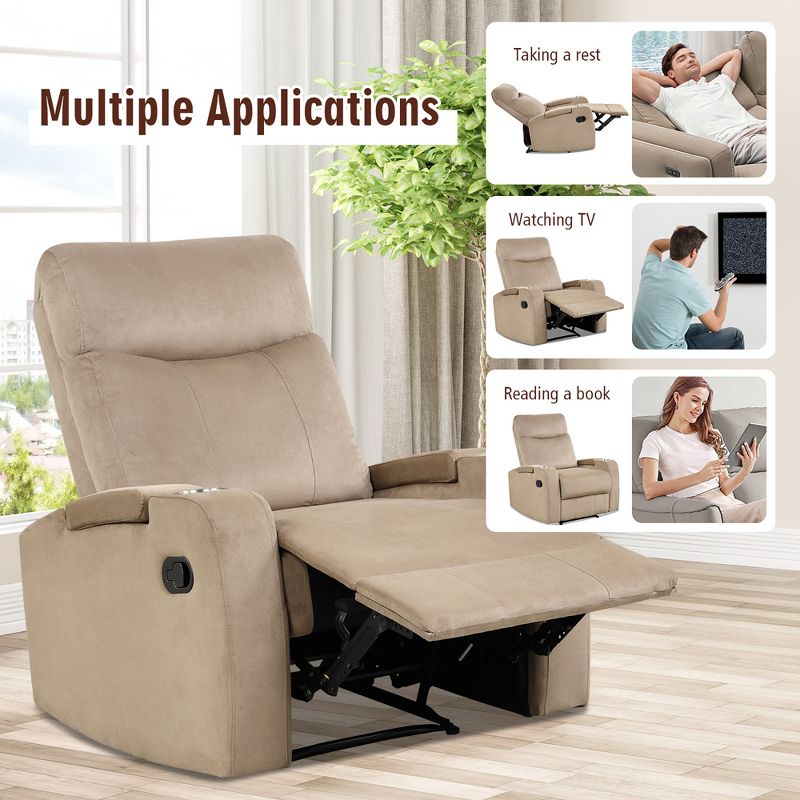 Costway Recliner Chair Single Sofa Lounger with Arm Storage & Cup Holder Coffee\Grey\Brown, 5 of 11