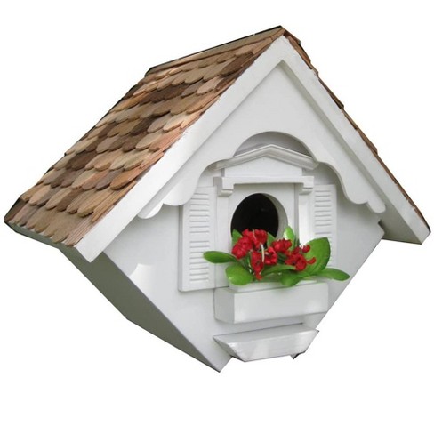 Home Bazaar HB-2044WS Hand Craft Garden Little Wren Hanging Bird House With  Real Wood Tiled Roof For Small Nesting Birds, White : Target