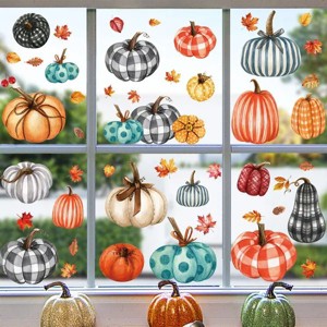 9 Sheets Fall Window Clings 98PCS Thanksgiving Window Stickers Pumpkin Maple Leaf Double Sided Static Window Decals for Autumn Party Supplies - 1 of 3