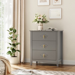 Wood Nightstand Fluted Dresser, 27.5" Wide 3-Drawer Bedside Tables, Modern Chest of Drawers, Storage End Table for Living Room, Bedroom - 1 of 4