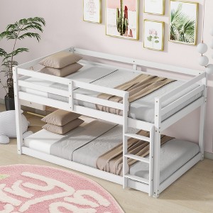 Bellemave Twin over Twin Floor Bunk Bed, Solid Wood & Composite, Low Height, Wide Ladder, Sturdy Slats, Guard Rails, Space-Saving, White - 1 of 4