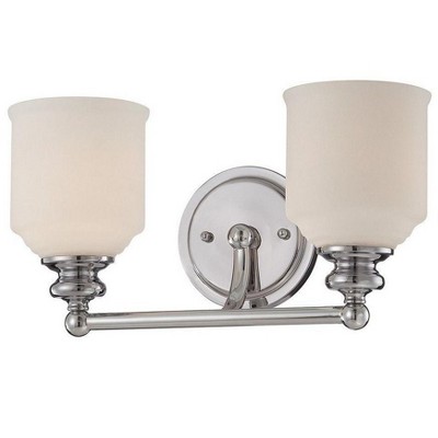 Polished Chrome 2-Light Vanity with White Opal Glass Shades