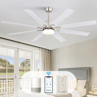 Large Industrial Smart Ceiling Fans with Lights and Remote & APP Control 8 ABS Blades 6-Speed Powerful DC Motor Reversible For Home/Commercial/Outdoor
