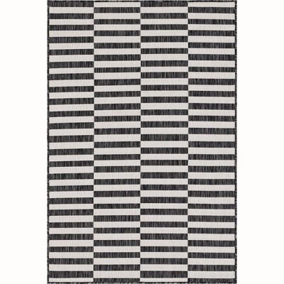 Charcoal Stripe 4' x 6' Synthetic Easy-Care Outdoor Rug