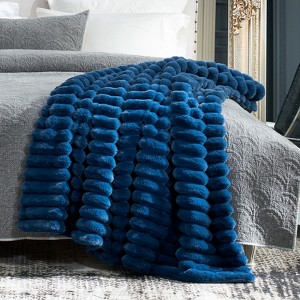 Cozy Bliss Faux Fur Plush Decorative Blanket, Cozy Warm Striped Throw Blanket - 1 of 4