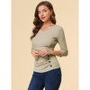 INSPIRE CHIC Women's V Neck 3/4 Sleeves Solid Knitted Buttons Decor Ruched Blouse - 2 of 4