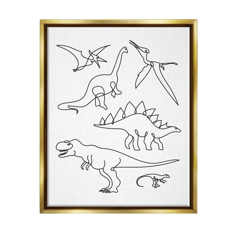 Kids&#39; Wall Art by Melissa Wang Various Dinosaurs Outline Doodles Gold Framed Kids&#39; Floater Canvas - Stupell Industries, 1 of 8
