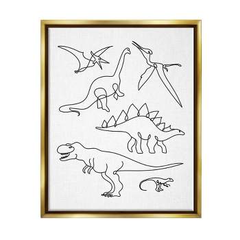 Kids' Wall Art by Melissa Wang Various Dinosaurs Outline Doodles Gold Framed Kids' Floater Canvas - Stupell Industries