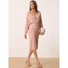 Seta T Women's Deep V Neck Wrap Batwing Sleeve Belted Bodycon Midi Sweater Dress - 3 of 4