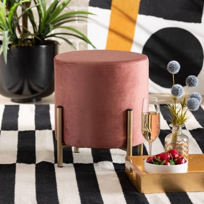 Thurman Velvet Metal Ottoman - Baxton Studio