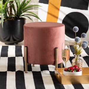 Thurman Velvet Metal Ottoman - Baxton Studio - 1 of 4
