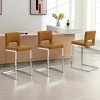 26" H Bar Stools Set of 3 - Modern PU Leather Barstools with Hollow Back, Upholstered Armless Kitchen Island Stools, Brown with Chrome Metal Frame - 2 of 4