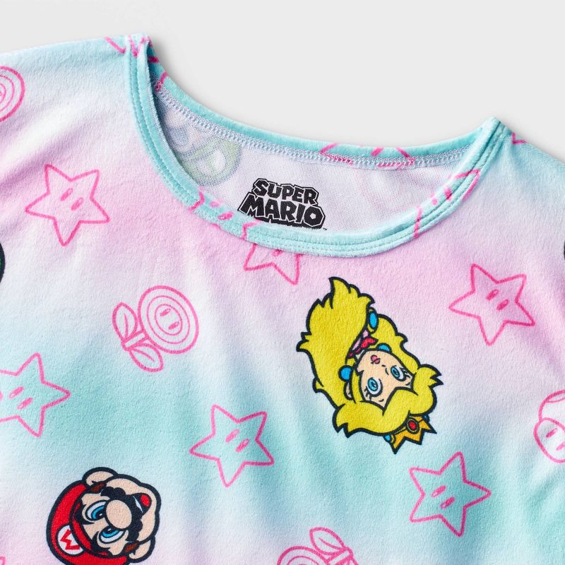 Girls&#39; Super Mario 2pc Short Sleeve and Joggers Pajama Set - Light Blue/Pink, 3 of 4