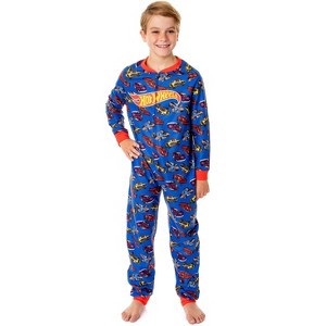 Hot Wheels Boys' Tossed Print Race Long Sleeve Union Suit Sleep Pajama Blue - 1 of 3
