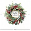 Wreath Front Door 20 Red Berries Artificial Leaves Wreath with Hello Winter Sign Winter Decor Farmhouse Home Outdoor Indoor - 3 of 4