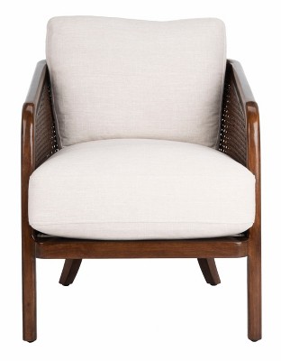 Caruso Transitional Oatmeal Leather Barrel Chair with Walnut Wood