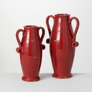 Sullivans Glazed Handled Urn 15.5"H & 12.5"H Red - 1 of 3