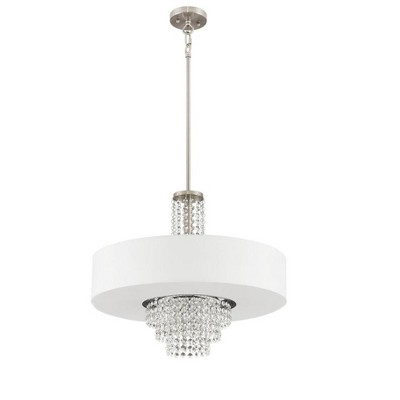Carlisle Brushed Nickel Drum Pendant with Clear Crystals and Off-White Shade