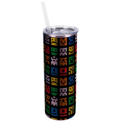 Elanze Designs Rose Gold 20 Ounce Double Wall Stainless Steel Glitter Travel Tumbler With Sliding Lid And Straw, 8-Bit Pixel Art Video Games