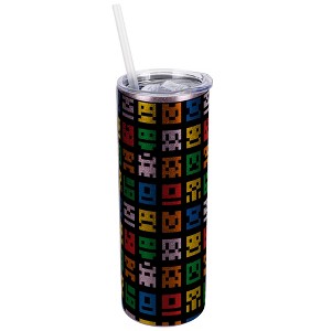 Elanze Designs Rose Gold 20 Ounce Double Wall Stainless Steel Glitter Travel Tumbler With Sliding Lid And Straw, 8-Bit Pixel Art Video Games - 1 of 4