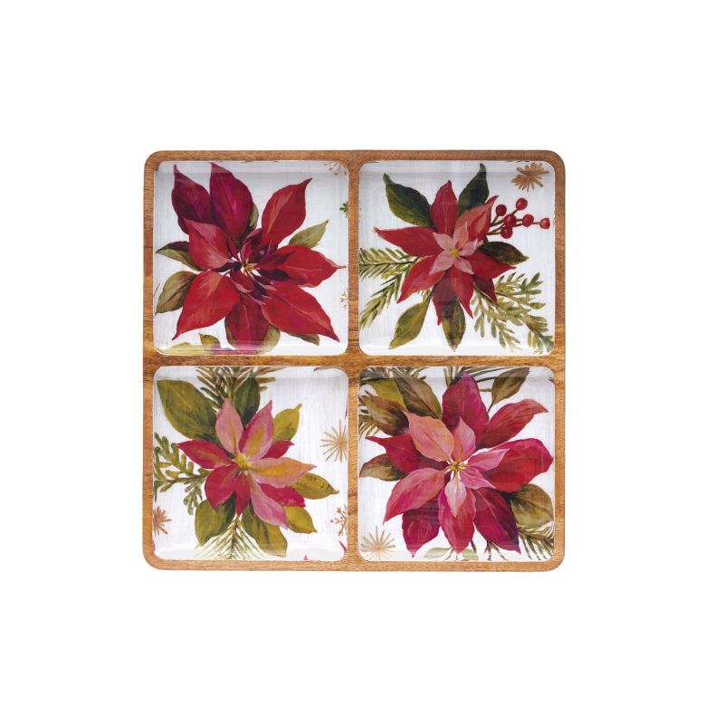 Gallerie II Poinsettia Mango Wood Sectional Tray, 1 of 5