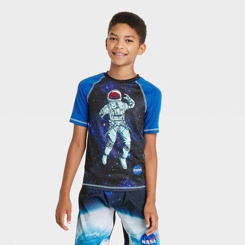 Boys' Nasa Short Sleeve Rash Guard Swimsuit Top - Royal Blue L : Target