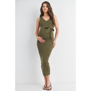 Hello Miz Ribbed Sleeveless Bodycon Maternity Dress with Waist Tie - 1 of 4