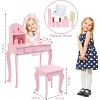 Kids Vanity Desk with Mirror Lighting, Drawers, 3 Adjustable Light Modes, Wooden Princess Makeup Table for Girls, Pink - 2 of 4